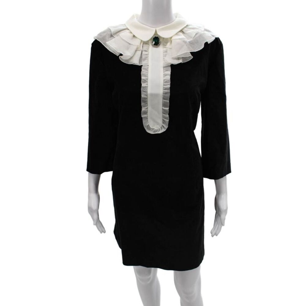 Vivetta Women Sheath Black Collared 3/4 Sleeve Knee Length Cotton Size 46